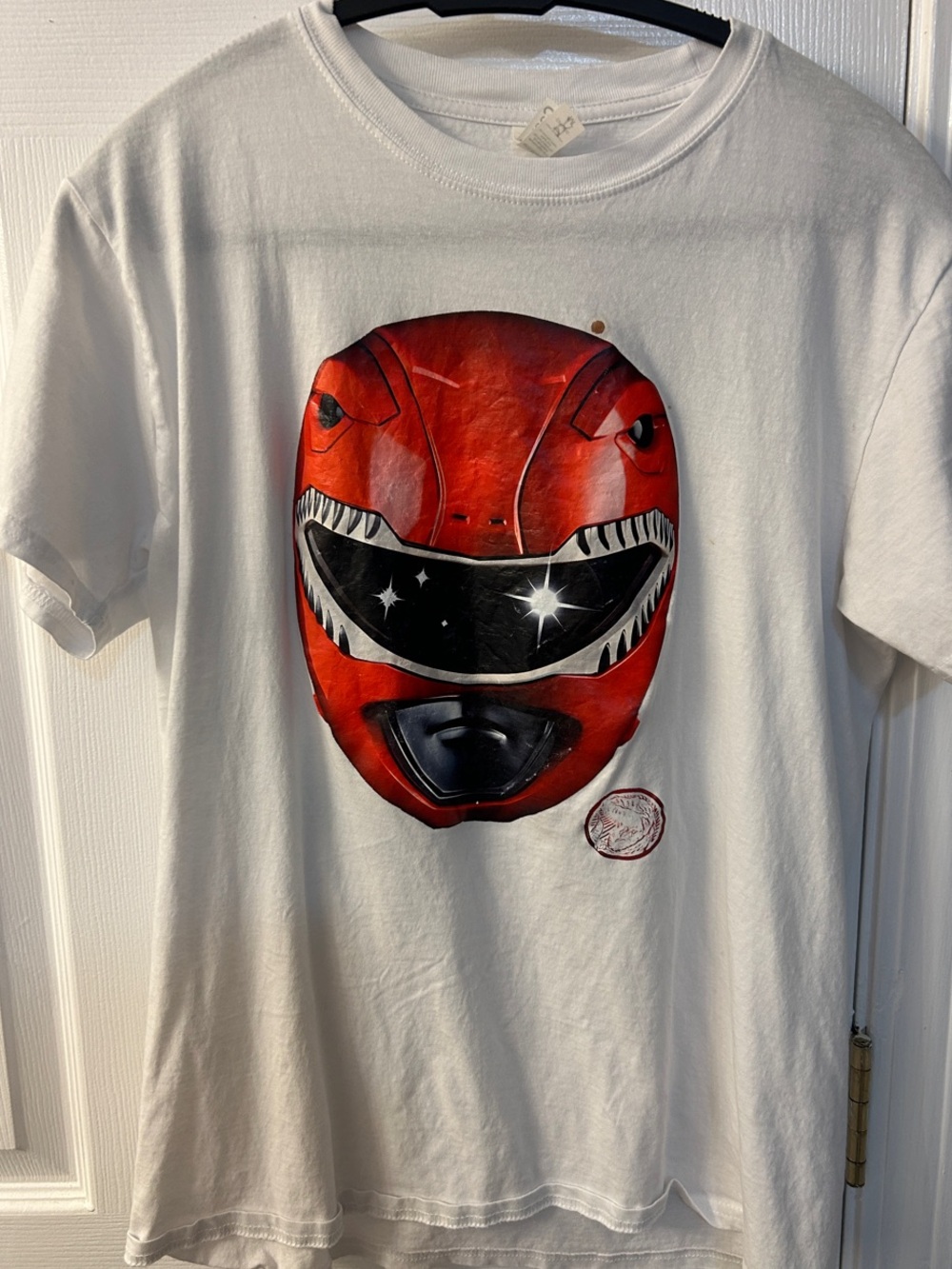 Kids White Short Sleeve Tee with Red Power Helmet Graphic